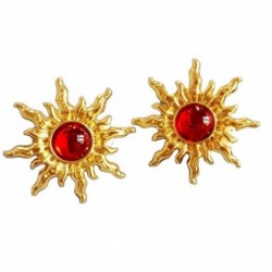 AretesVintage sun shaped - stud earrings - with red pearl decoration