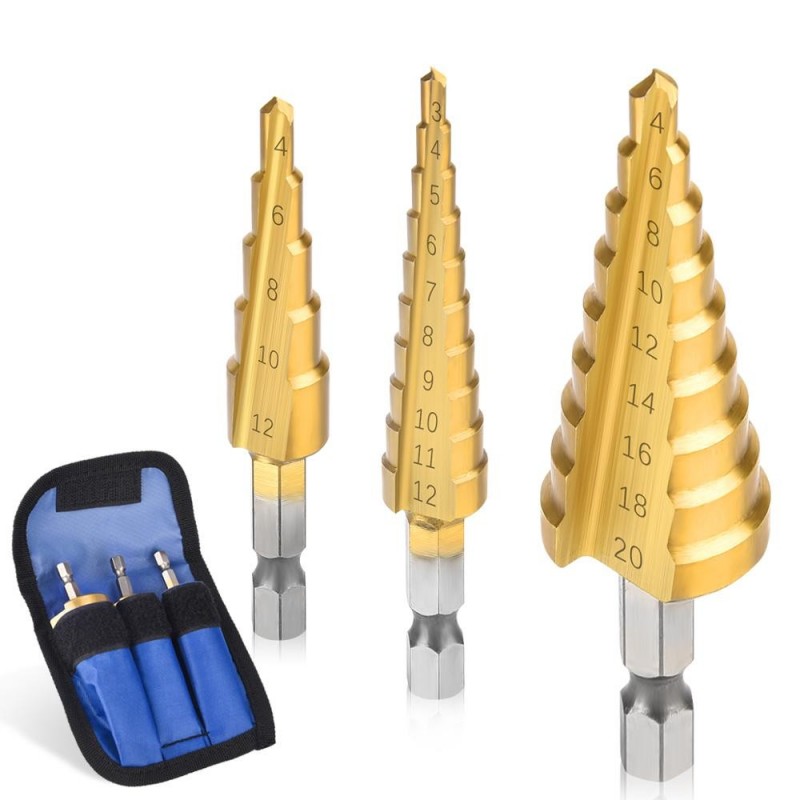 Brocas & taladros3-12mm 4-12mm 4-20mm 4-22mm HSS Straight Groove Step Drill Bit Titanium Coated Wood Metal Hole Cutter Core D...