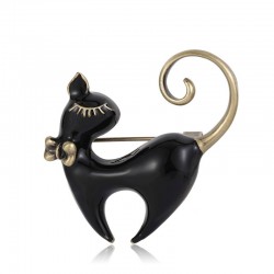 BrochesRetro enamel black / white cat brooch