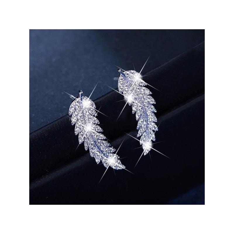 AretesSilver feather shaped - stud earrings for women
