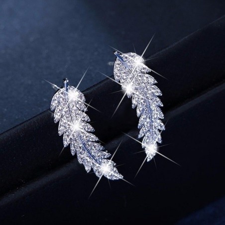 AretesSilver feather shaped - stud earrings for women