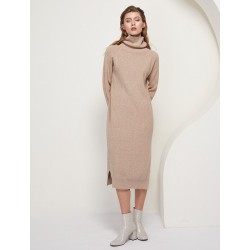 VestidosKhaki knitted dress - with turtle neck / long sleeve