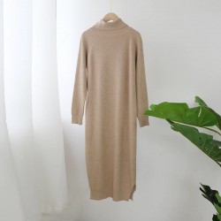 Loose knitted dress - long sweater - with turtleneck / long sleeveDresses