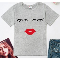 Blusas y camisasCamiseta de manga corta de moda - pestañas / labios rojos