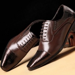 ZapatosLeather snake skin shoes for men - with laces / heel