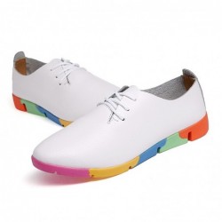 Fashionable loafers - flat shoes - with rainbow soles / laces - genuine leatherShoes