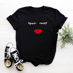 Blusas y camisasCamiseta de manga corta de moda - pestañas / labios rojos