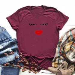 Blusas y camisasCamiseta de manga corta de moda - pestañas / labios rojos
