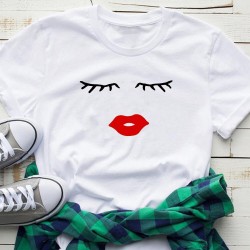 Blusas y camisasCamiseta de manga corta de moda - pestañas / labios rojos