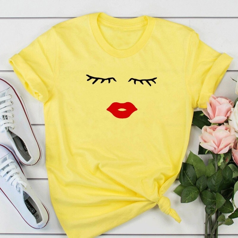 Blusas y camisasCamiseta de manga corta de moda - pestañas / labios rojos
