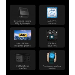 portátilesCHUWI - LarkBox - 4K mini PC Intel Celeron - J4115 Quad Core 6GB RAM 128GB ROM Windows 10 Desktop Computer HD USB-C