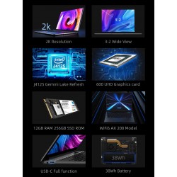 portátilesCHUWI GemiBook Pro - 14 inch - 2K - 12GB RAM 256GB - SSD Intel Celeron - Windows 10 - computer with backlit / keyboard