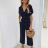JumpsuitsLossky Women Jumpsuits Rompers Summer Casual Print V-neck Pocket Overalls Jumpsuit Short Sleeve Wide Leg Loose Jumpsuit