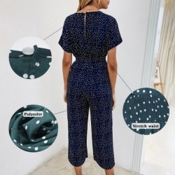 JumpsuitsLossky Women Jumpsuits Rompers Summer Casual Print V-neck Pocket Overalls Jumpsuit Short Sleeve Wide Leg Loose Jumpsuit