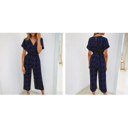 JumpsuitsLossky Women Jumpsuits Rompers Summer Casual Print V-neck Pocket Overalls Jumpsuit Short Sleeve Wide Leg Loose Jumpsuit