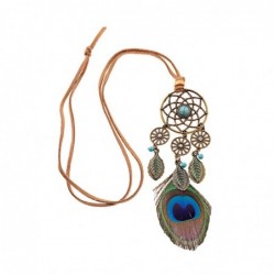 Long necklace with peacock feather - dreamcatcher - leather ropeNecklaces