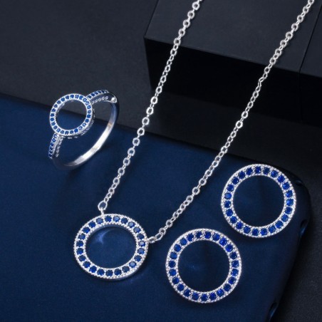 Classic round jewelry set - necklace / earrings / ring - with cubic zirconiaNecklaces