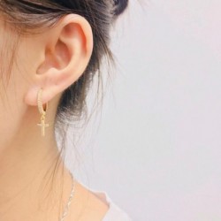 Round crystal hoops earrings with crossEarrings