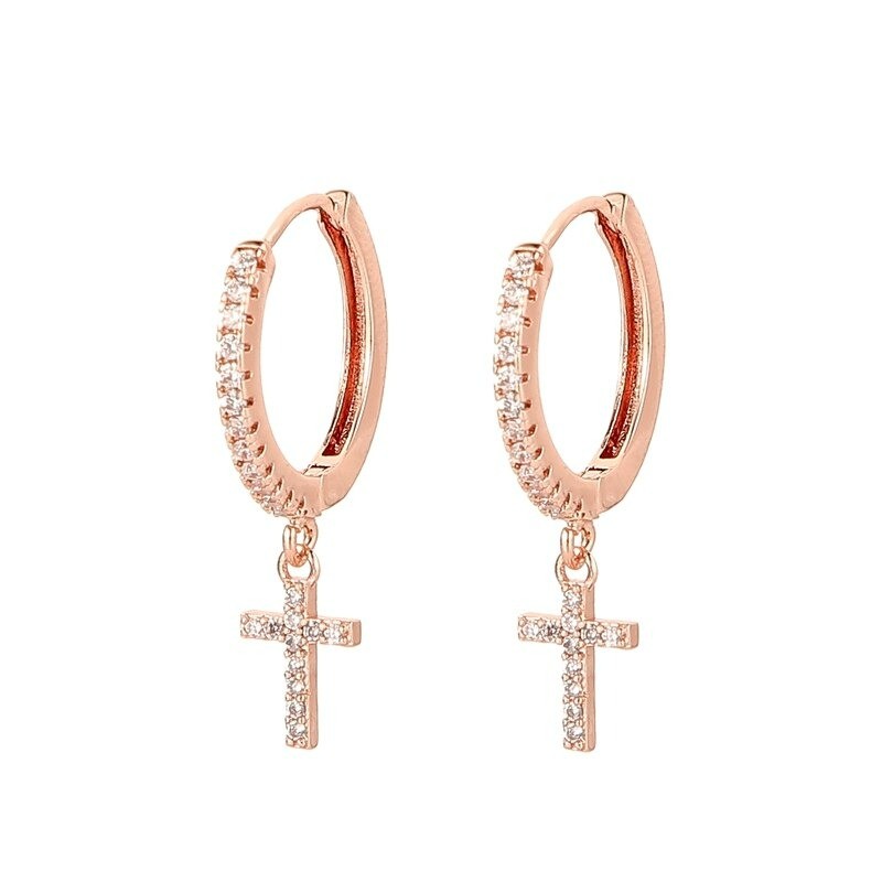 Round crystal hoops earrings with crossEarrings