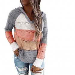 Hoodies & JerséisAutumn and winter ladies' new sweaters are best selling multicolor stitching hooded sweater pullover tops