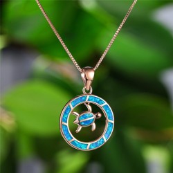 CollarRound opal pendant with turtle - elegant necklace