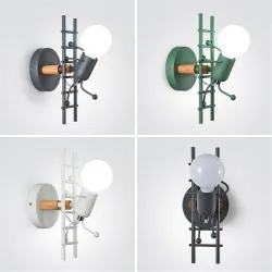 ApliquesAmerican LED wall light industrial style iron art villain stairs wall sconce children room bedroom hotel bedside ligh...