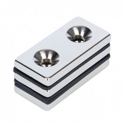 N52N52 - neodymium magnet - strong countersunk block - 40mm * 20mm * 5mm - with double 5mm hole - 3 pieces