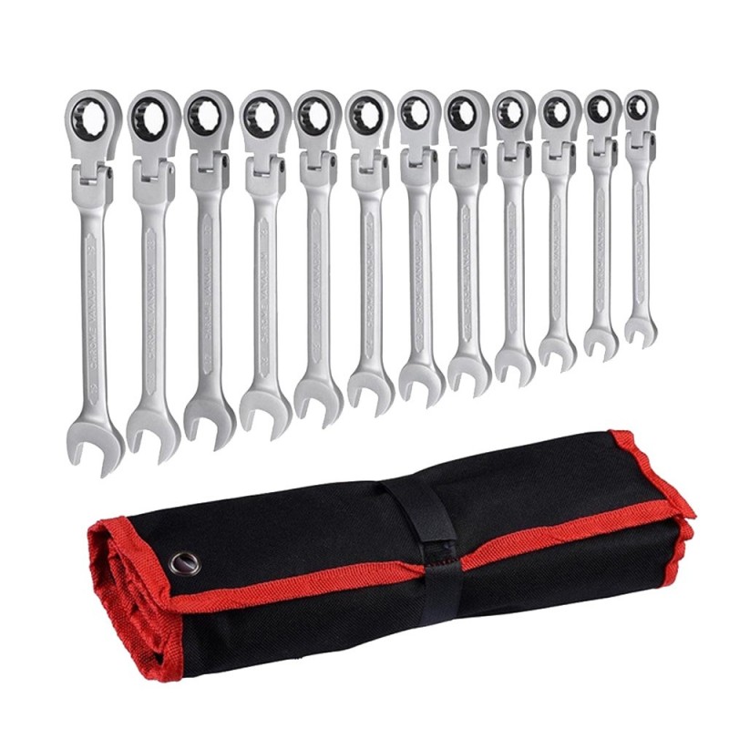 Herramientas & mantenimientoJuego de llaves para coche - tuerca de engranaje ajustable - cabezal flexible - con bolsa - 12 pi...