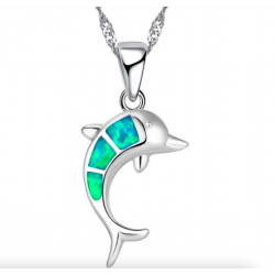 CollarSilver necklace with a colorful opal dolphin