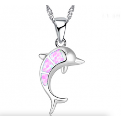 CollarSilver necklace with a colorful opal dolphin