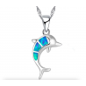 Silver necklace with a colorful opal dolphinNecklaces