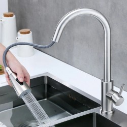 Kitchen faucet - pull-out head nozzle - rotatable - stainless steelKitchen faucets