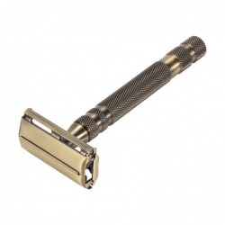 AfeitadoManual razor - double-sided - long non-slip handle - quick blade replacement - brass