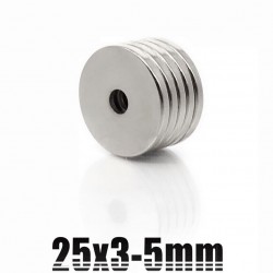 N35N35 - neodymium magnet - round countersunk disc - 25 * 3mm - with 5mm hole - 5 pieces