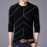 Fashionable warm sweater - slim fit - geometric lines printHoodies & Sweatshirt