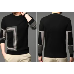 Fashionable warm men's sweater - knitted wool - geometric printHoodies & Sweatshirt
