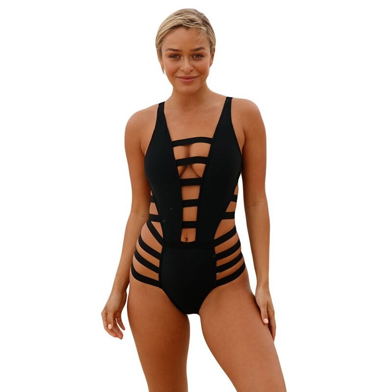 Baño y ropaSexy one piece swimsuit - hollow-out stripes - backless