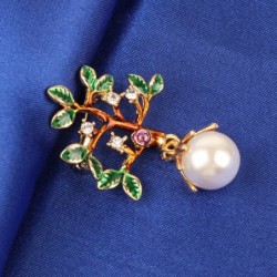 BrochesTree with a leaves / pearl - crystal brooch