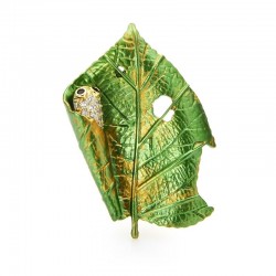 Leaf with a silkworm - crystal broochBrooches