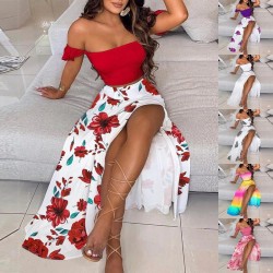 VestidosSexy women's set - long skirt / off shoulder top - floral print