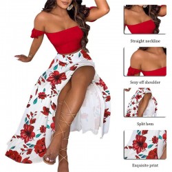 VestidosSexy women's set - long skirt / off shoulder top - floral print