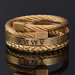 Stainless steel bracelet - hip hop style - Roman numerals / crown - set 3 piecesBracelets