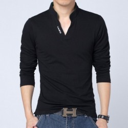 CamisetasClassic elegant t-shirt - with mandarin collar - long sleeve - slim fit - cotton