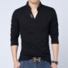 CamisetasClassic elegant t-shirt - with mandarin collar - long sleeve - slim fit - cotton