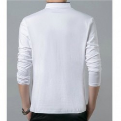 Elegant t-shirt - long sleeve - mandarin collar with buttons - cottonT-shirts
