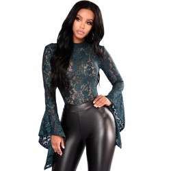 Blusas y camisasSexy bodysuit - floral lace - with half turtleneck - long sleeve - open back