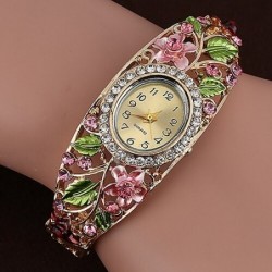 PulseraElegant crystal bracelet - with a watch - colorful flowers - hollow out design