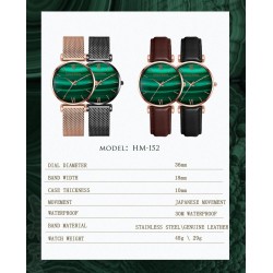 Luxurious watch with a green stone - stainless steel / leatherWatches