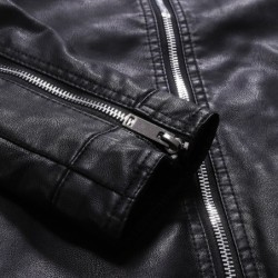 ChaquetasFashionable men's leather jacket - stand-up collar - with a zipper