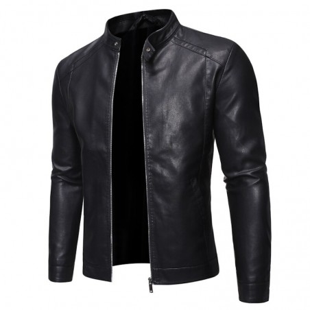 ChaquetasFashionable men's leather jacket - stand-up collar - with a zipper